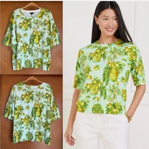 Talbots Lemon Print Elbow Sleeve Pullover Lightweight Knit Top Women’s Size XL